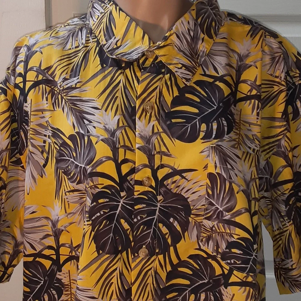 HABAND YELLOW AND GRAY FLORAL HAWAIIAN SHIRT, XL - Picture 2 of 10